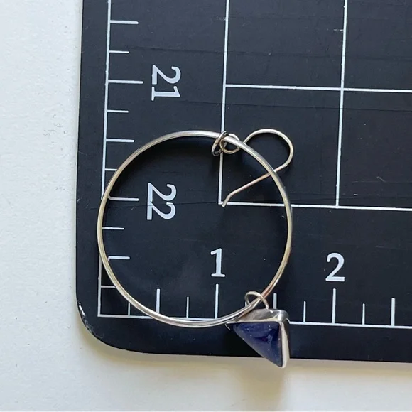 Silver Hoop Lapis Lazuli Drop Earrings - Picture 8 of 9